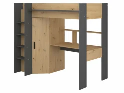 Vente-unique Cama Alta|Cama alta escritorio y armario 90 x 200 cm natural y antracita con colchón AUCKLAND