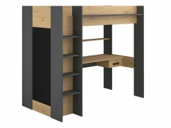 Vente-unique Cama Alta|Cama alta escritorio y armario 90 x 200 cm natural y antracita con colchón AUCKLAND