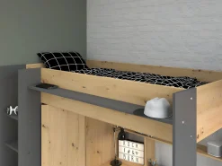 Vente-unique Cama Alta|Cama alta escritorio y armario 90 x 200 cm natural y antracita con colchón AUCKLAND
