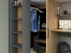 Vente-unique Cama Alta|Cama alta escritorio y armario 90 x 200 cm natural y antracita con colchón AUCKLAND
