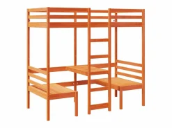 Cama alta escritorio y asientos madera maciza marrón 90x190 cm^vidaxl New