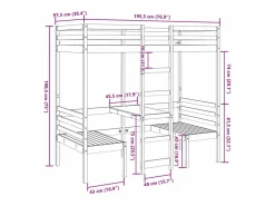 Cama alta escritorio y asientos madera maciza marrón 90x190 cm^vidaxl New
