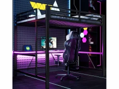 Merax Cama Alta|Cama alta gaming infantil de metal - 160 x 200 cm - con LED + USB + escritorio -