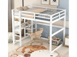 Merax Cama Alta|Cama alta infantil - 140 x 200 cm - con escritorio y estantería - pino -