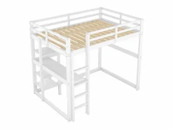 Merax Cama Alta|Cama alta infantil - 140 x 200 cm - con escritorio y estantería - pino -