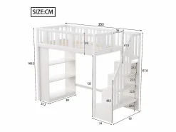 Merax Cama Alta|Cama alta infantil - 90 x 200 cm - con espacio de almacenaje en la escalera y estantería - madera + MDF -