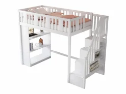 Merax Cama Alta|Cama alta infantil - 90 x 200 cm - con espacio de almacenaje en la escalera y estantería - madera + MDF -