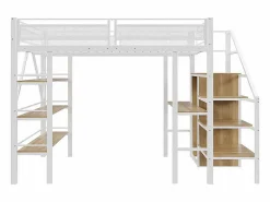 Merax Cama Alta|Cama alta infantil - 140 x 200 cm - Con escritorio + armario + piecero con almacenaje - Metal -