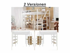 Merax Cama Alta|Cama alta infantil - 140 x 200 cm - Con escritorio + armario + piecero con almacenaje - Metal -