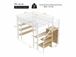 Merax Cama Alta|Cama alta infantil - 140 x 200 cm - Con escritorio + armario + piecero con almacenaje - Metal -