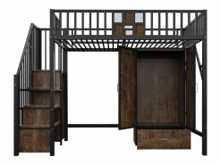 Hauss Spole Cama alta infantil de 90 x 200 cm con armario, cajones y escalera de almacenaje - Metal y madera - Negra Negro Outlet