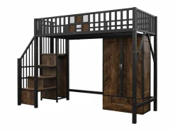 Hauss Spole Cama alta infantil de 90 x 200 cm con armario, cajones y escalera de almacenaje - Metal y madera - Negra Negro Outlet