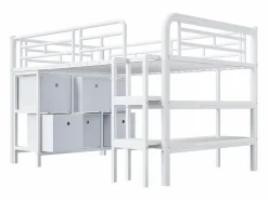 Cama alta infantil de metal - 90 x 200 cm - con escalera ancha + cajones + estantes de almacenamiento - metal -^Merax Best