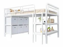 Cama alta infantil de metal - 90 x 200 cm - con escalera ancha + cajones + estantes de almacenamiento - metal -^Merax Best