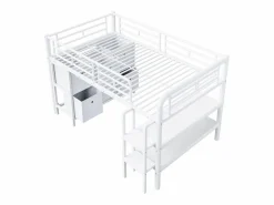 Cama alta infantil de metal - 90 x 200 cm - con escalera ancha + cajones + estantes de almacenamiento - metal -^Merax Best