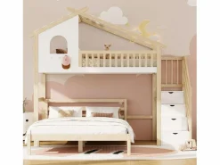 Cama alta infantil 90x200 cm, cama inferior 140x200 cm, + natural^ Online