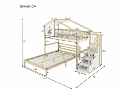 Cama alta infantil 90x200 cm, cama inferior 140x200 cm, + natural^ Online