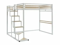 Cama alta JOGUI de metal y MDF de 140 x 200 cm con colchón^Vente-unique New
