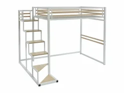 Cama alta JOGUI de metal y MDF de 140 x 200 cm con colchón^Vente-unique New