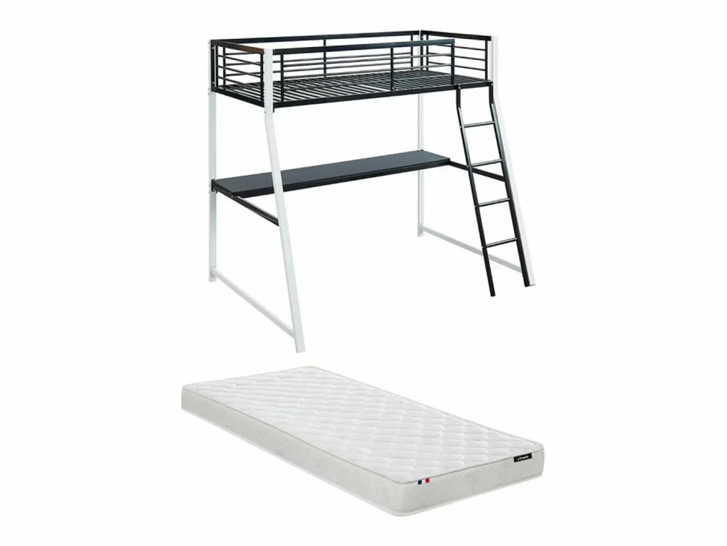 Cama alta MALICIA - 90x190 - escritorio + colchón integrado^Vente-unique