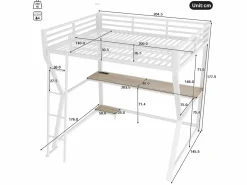 Cama alta para adultos 140x200 cm, blanca, con luz LED y USB, escritorio - sin colchón^OKWISH Hot