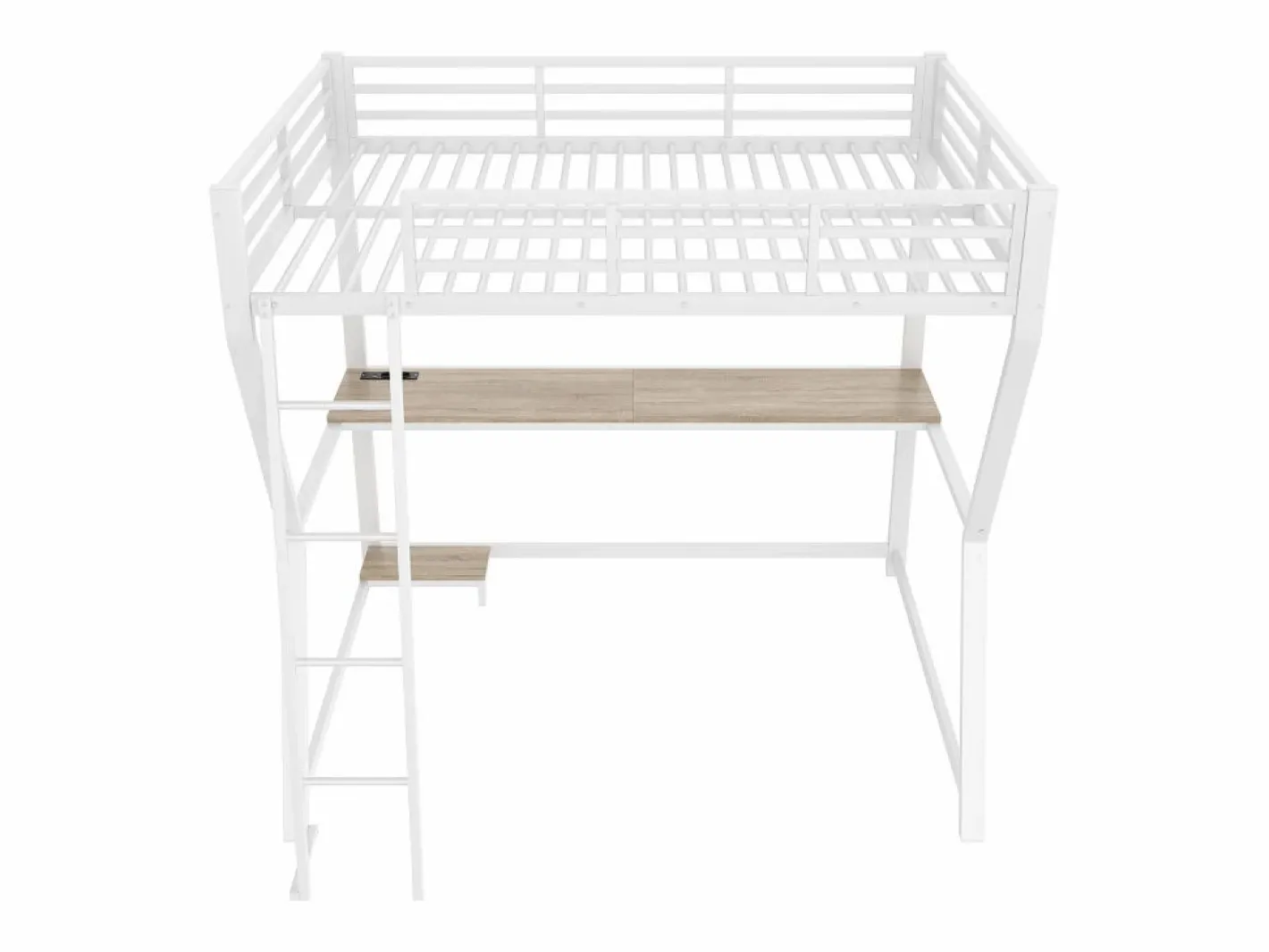 Cama alta para adultos 140x200 cm, blanca, con luz LED y USB, escritorio - sin colchón^OKWISH Hot