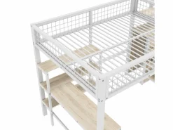 ModernLuxe Cama Alta|Cama alta 140x200 cm - estructura de hierro - con escritorio y estantes -