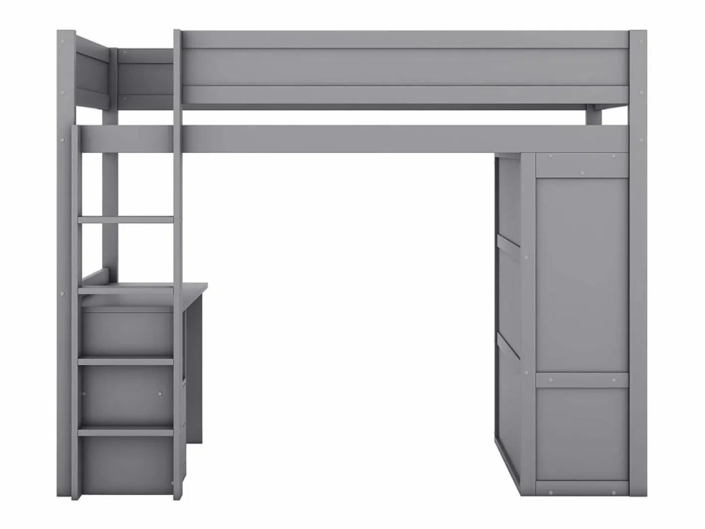 Merax Cama Alta|Cama alta 90x200 cm con escritorio + 2 cajones - Armario con puerta corredera - Madera MDF -