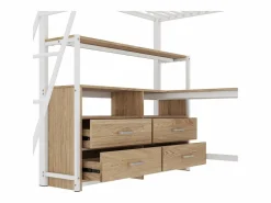 Cama alta 140x200cm - escritorio esquinero con cajones - en MDF y metal -^ModernLuxe
