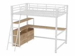Cama alta 140x200cm - escritorio esquinero con cajones - en MDF y metal -^ModernLuxe