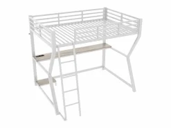ModernLuxe Cama alta 90x200cm con LED y enchufes - escritorio + escalera - Blanco Hot