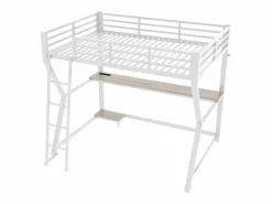 ModernLuxe Cama alta 90x200cm con LED y enchufes - escritorio + escalera - Blanco Hot