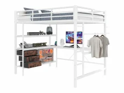 Cama alta 140x200cm con LED y enchufes - escritorio con 3 cajones y balda -^ModernLuxe Sale