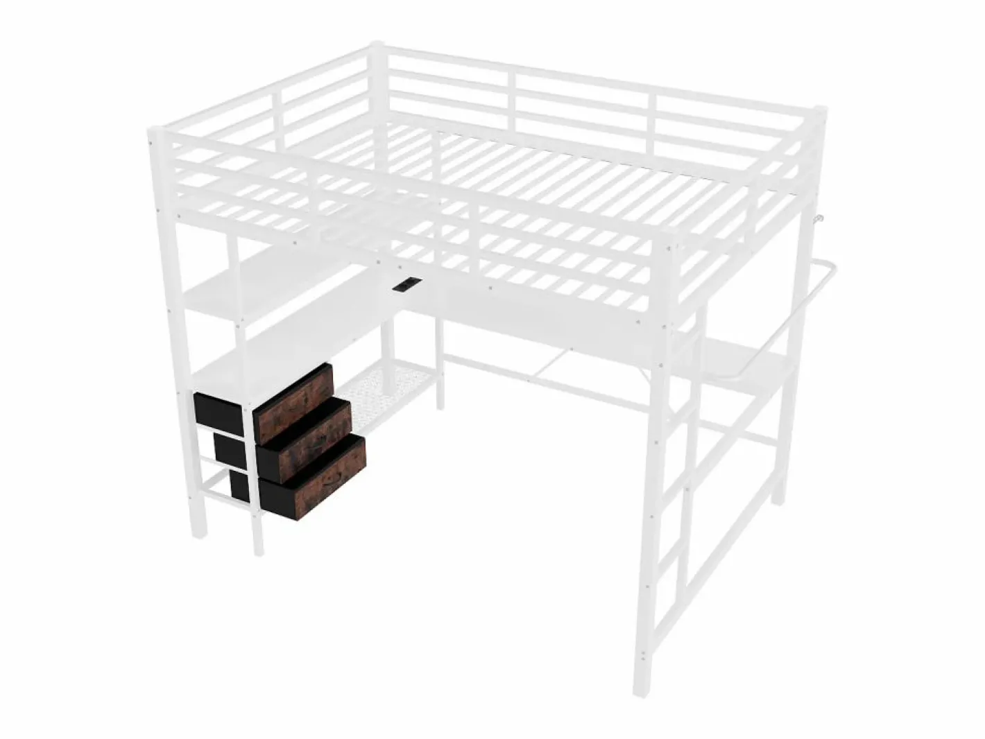 Cama alta 140x200cm con LED y enchufes - escritorio con 3 cajones y balda -^ModernLuxe Sale