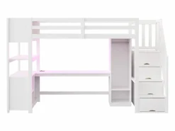 Cama altillo 90×200 cm - con armario y escritorio - escalera con almacenamiento - con tomas de corriente y LED -^ModernLuxe Outlet