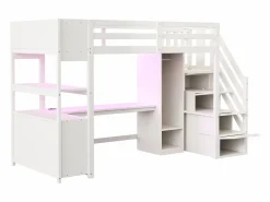 Cama altillo 90×200 cm - con armario y escritorio - escalera con almacenamiento - con tomas de corriente y LED -^ModernLuxe Outlet