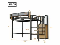 ModernLuxe Cama altillo 90×200 cm - con escalera - almacenamiento modular - metal - (sin colchón) Negro Clearance