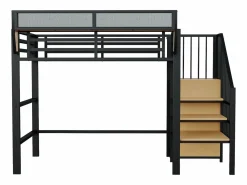 ModernLuxe Cama altillo 90×200 cm - con escalera - almacenamiento modular - metal - (sin colchón) Negro Clearance