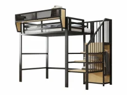 ModernLuxe Cama altillo 90×200 cm - con escalera - almacenamiento modular - metal - (sin colchón) Negro Clearance