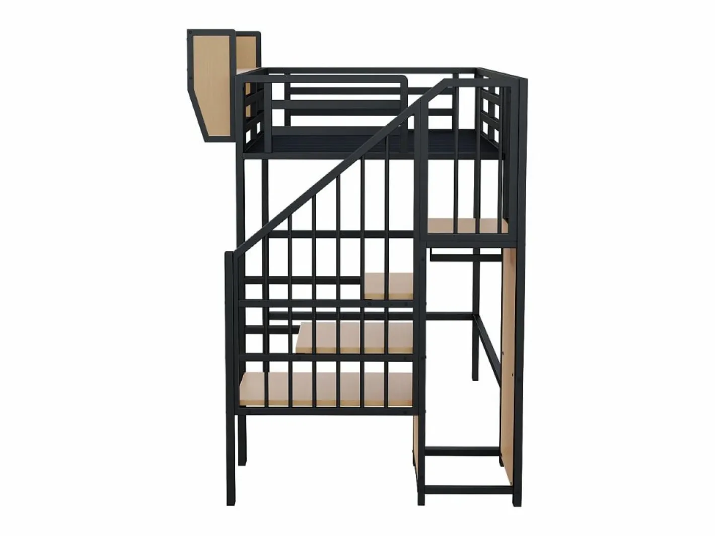 ModernLuxe Cama altillo 90×200 cm - con escalera - almacenamiento modular - metal - (sin colchón) Negro Clearance
