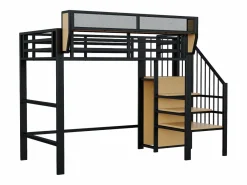 ModernLuxe Cama altillo 90×200 cm - con escalera - almacenamiento modular - metal - (sin colchón) Negro Clearance