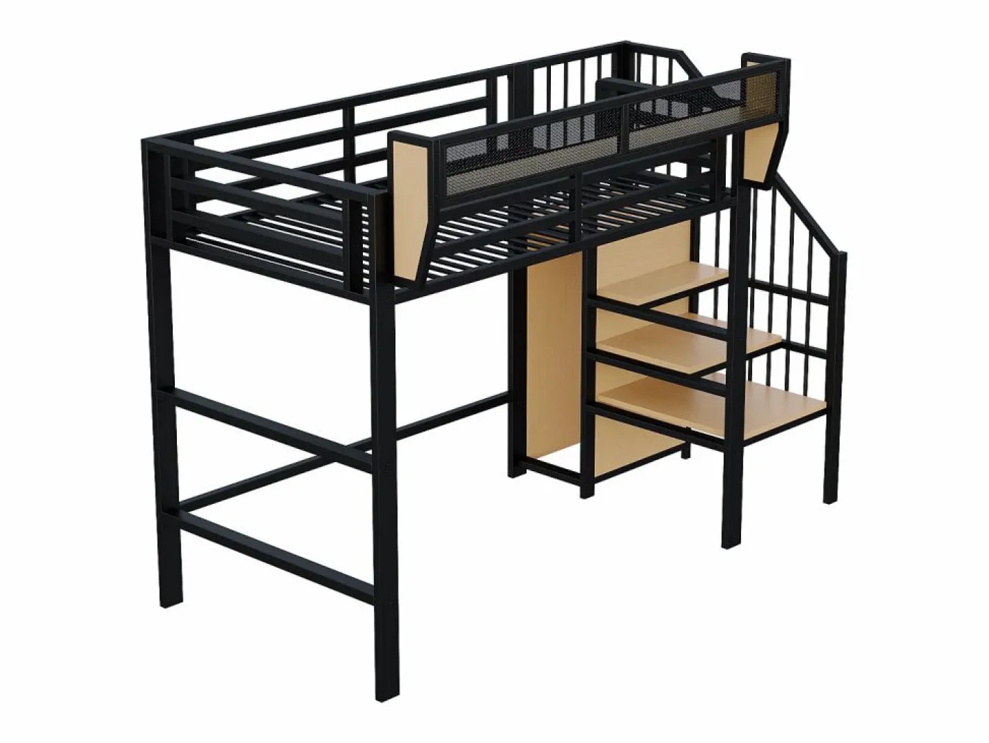 ModernLuxe Cama altillo 90×200 cm - con escalera - almacenamiento modular - metal - (sin colchón) Negro Clearance