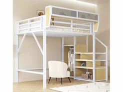 ModernLuxe Cama Alta|Cama altillo 140×200 cm - con escalera - almacenamiento modular - metal - (sin colchón)