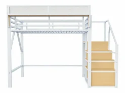 ModernLuxe Cama Alta|Cama altillo 140×200 cm - con escalera - almacenamiento modular - metal - (sin colchón)