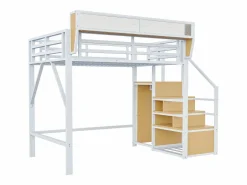 ModernLuxe Cama Alta|Cama altillo 140×200 cm - con escalera - almacenamiento modular - metal - (sin colchón)