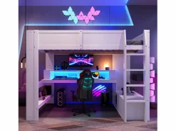 Cama altillo 140×200 cm - con escritorio - con iluminación LED - con 1 cajón - con estante - (sin colchón)^ModernLuxe Sale