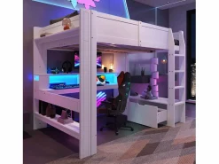 Cama altillo 140×200 cm - con escritorio - con iluminación LED - con 1 cajón - con estante - (sin colchón)^ModernLuxe Sale
