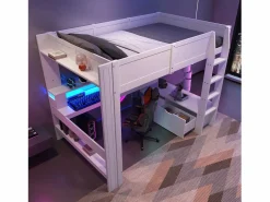 Cama altillo 140×200 cm - con escritorio - con iluminación LED - con 1 cajón - con estante - (sin colchón)^ModernLuxe Sale