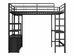 ModernLuxe Cama altillo de metal 90x200 cm - con escritorio + tomas USB + barreras - Negro Discount