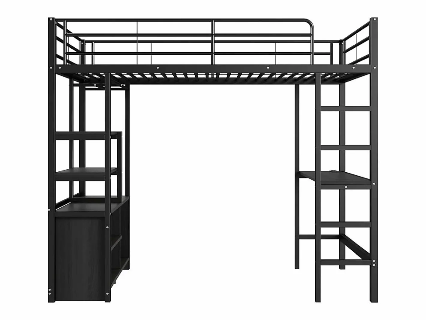 ModernLuxe Cama altillo de metal 90x200 cm - con escritorio + tomas USB + barreras - Negro Discount